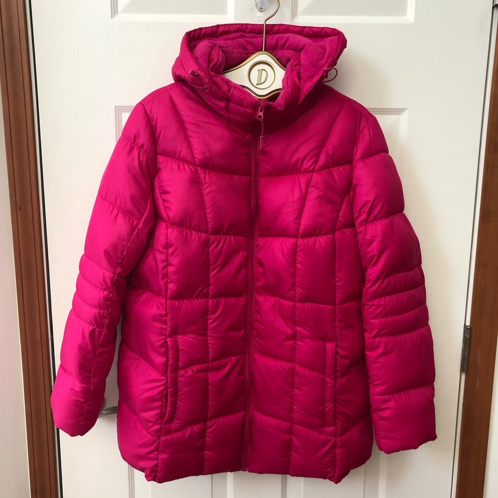Faded Glory Pink Puffer Jacket w/Removable Zippered Hood & Snap Pockets - 1X/16W